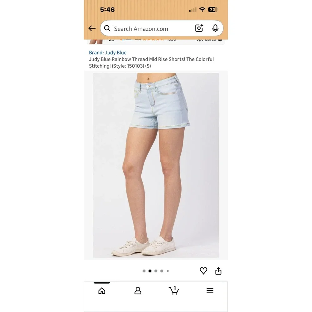 Judy Blue Rainbow Thread Mid‎ Rise Shorts Light Wash Denim JB150103 Womens Large